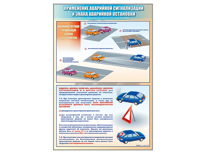 Стенд "Применение аварийной сигнализации и знака аварийной остановки"